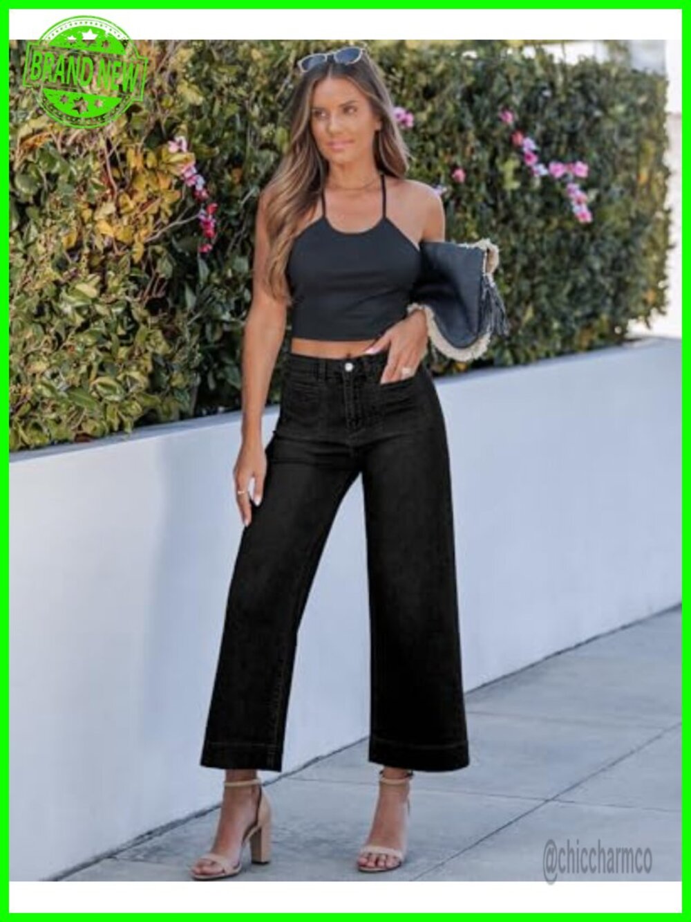 High Waisted Wide Leg Cropped Jeans Stretchy Denim Pants Trouser - Picture 4 of 6